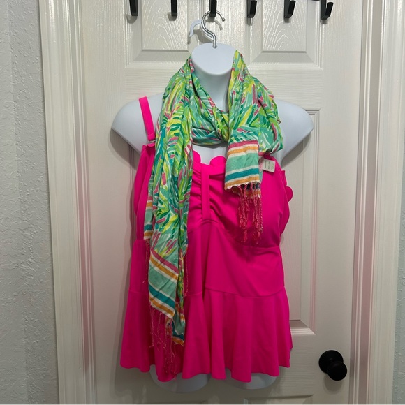 Lilly Pulitzer Murfee Tropical Storm Scarf with Hot Pink Fringe - Rare 2015 - Picture 6 of 11